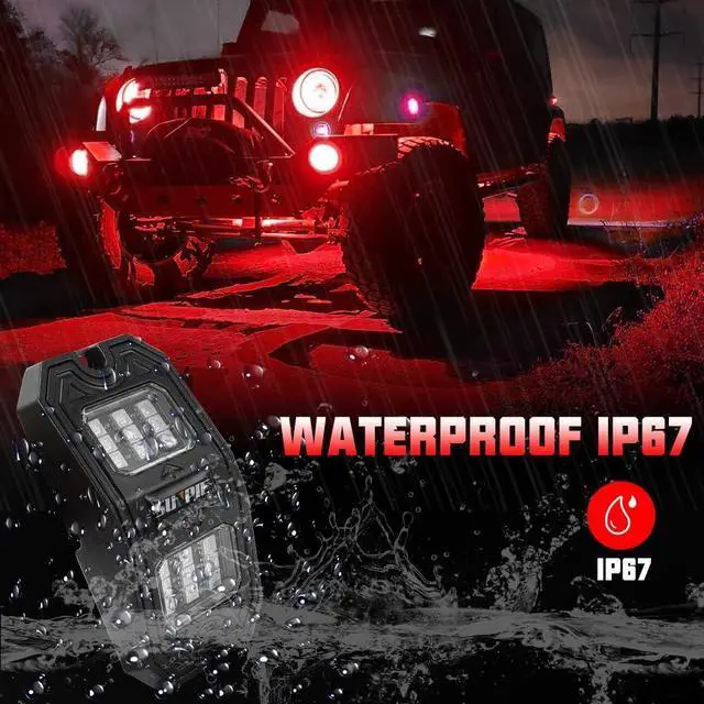 Alt view image 2 of 6 - SUNPIE Wide Angle 8 Pods Red Rock Lights for Off Road Truck Car ATV UTV SUV Motorcycle Under Body Glow Light Lamp Fender Lighting, 32.8Ft Extension Wires Provided