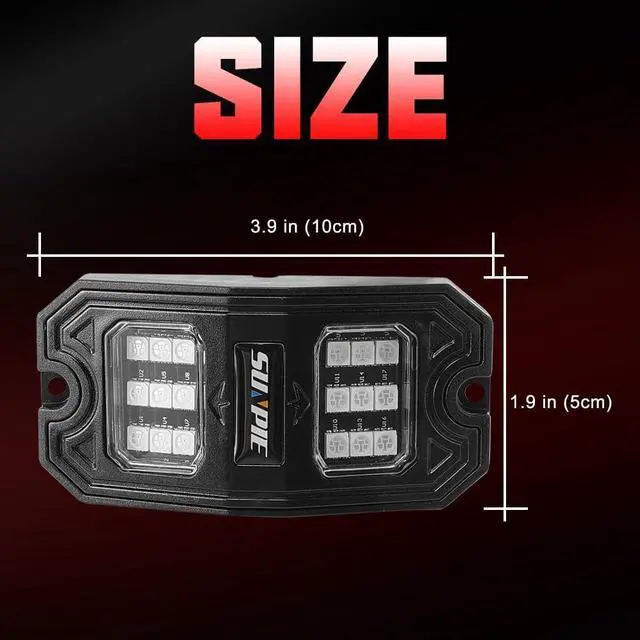 Alt view image 5 of 6 - SUNPIE Wide Angle 8 Pods Red Rock Lights for Off Road Truck Car ATV UTV SUV Motorcycle Under Body Glow Light Lamp Fender Lighting, 32.8Ft Extension Wires Provided