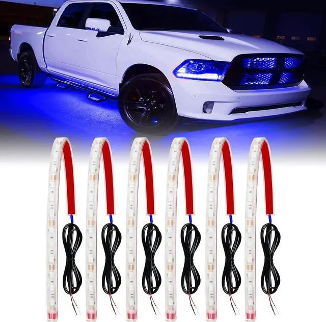 Main image of Qasim LED Strip Lights Car Boat Truck Interior Exterior Lighting, Waterproof Auto Front Grill Ambient Lighting, Golf Cart Motorcycles Underglow LED Light Blue 32CM 12V-Pack of 6