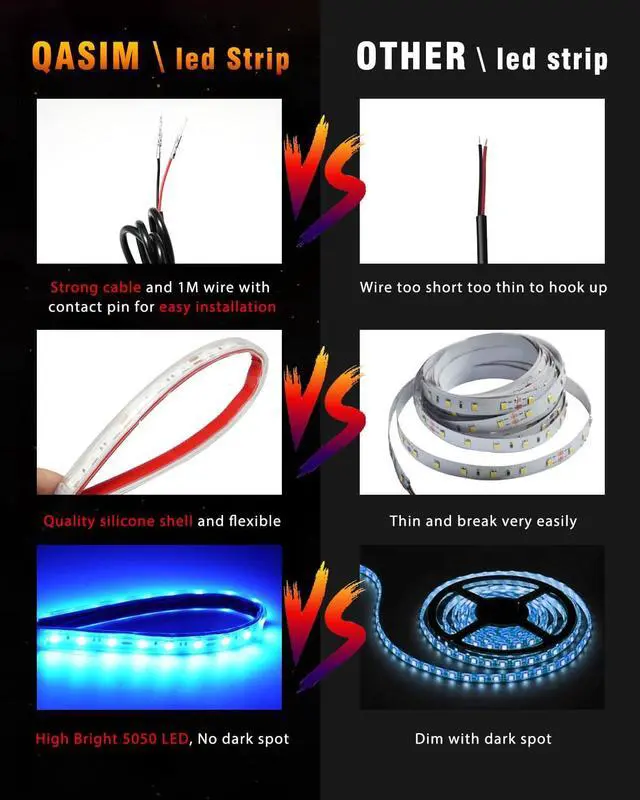 Alt view image 4 of 6 - Qasim LED Strip Lights Car Boat Truck Interior Exterior Lighting, Waterproof Auto Front Grill Ambient Lighting, Golf Cart Motorcycles Underglow LED Light Blue 32CM 12V-Pack of 6
