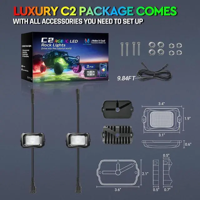 Alt view image 6 of 7 - MICTUNING C2 Max RGB+IC Chasing Color LED Rock Lights - 2 pcs (Not inlcude Controller)