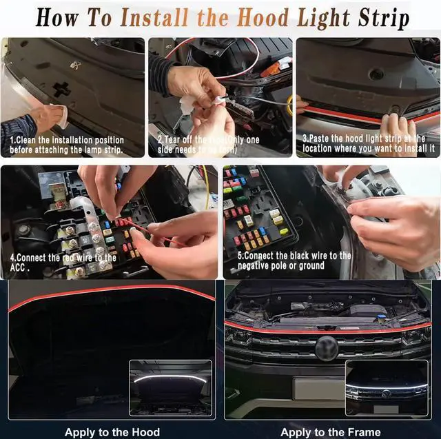 Alt view image 6 of 6 - Flexible Car Hood Light Strip, 79 Inches Dynamic LED Daytime Running Light for Car, Truck, SUV, White Light,Easy to Install and Waterproof
