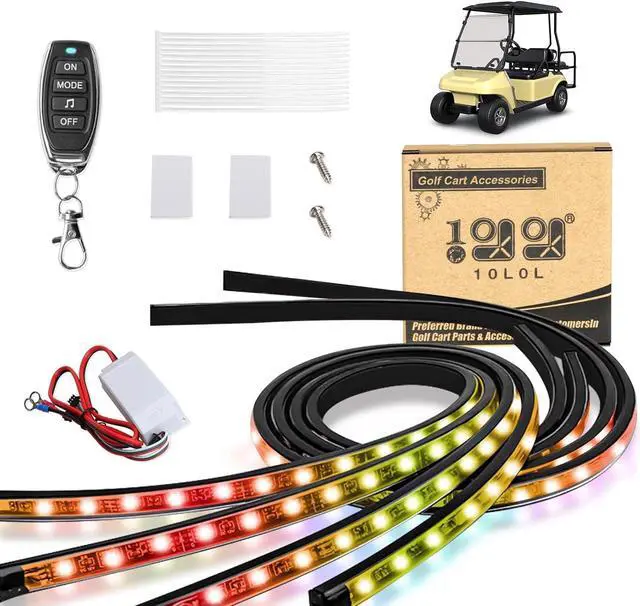 Main image of 10L0L Golf Cart Underglow LED Light Strip Kit, 22 Modes Glow Neon Underbody Lighting with Wireless Remote Control, Sound Active, Water Resistant Flexible Tubes 4 Pack