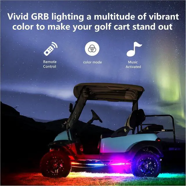 Alt view image 2 of 7 - 10L0L Golf Cart Underglow LED Light Strip Kit, 22 Modes Glow Neon Underbody Lighting with Wireless Remote Control, Sound Active, Water Resistant Flexible Tubes 4 Pack