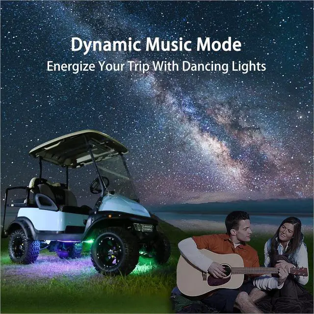 Alt view image 3 of 7 - 10L0L Golf Cart Underglow LED Light Strip Kit, 22 Modes Glow Neon Underbody Lighting with Wireless Remote Control, Sound Active, Water Resistant Flexible Tubes 4 Pack