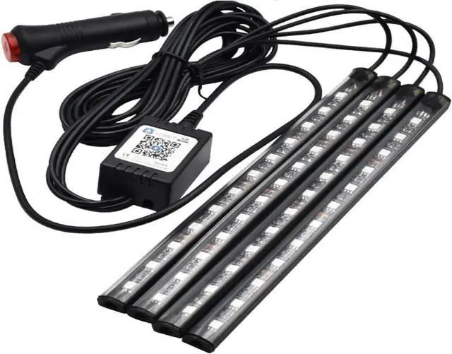 Main image of Atmosphere LED Car Lights,4pcs 48 LEDs RGB Bluetooth APP Control Car Interior LED Strip Music Lighting Kits for DIY Indoor Party.Car Cigarettet,DC 12V.