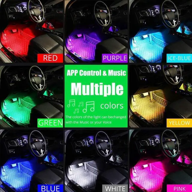 Alt view image 2 of 7 - Atmosphere LED Car Lights,4pcs 48 LEDs RGB Bluetooth APP Control Car Interior LED Strip Music Lighting Kits for DIY Indoor Party.Car Cigarettet,DC 12V.