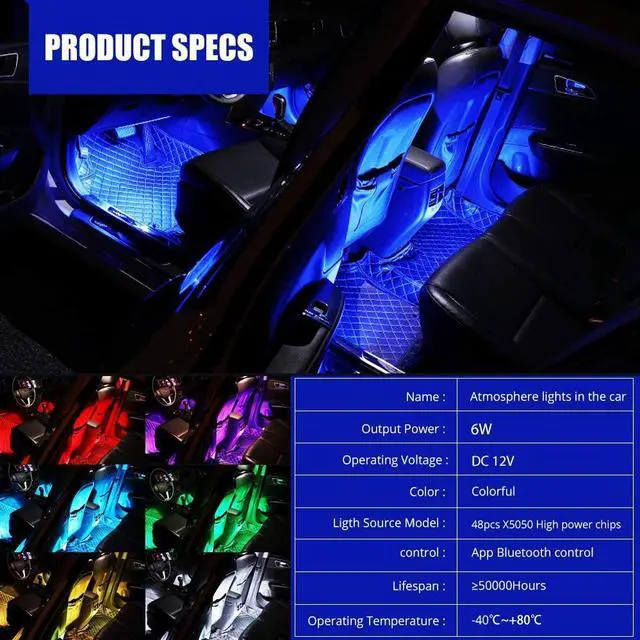 Alt view image 7 of 7 - Atmosphere LED Car Lights,4pcs 48 LEDs RGB Bluetooth APP Control Car Interior LED Strip Music Lighting Kits for DIY Indoor Party.Car Cigarettet,DC 12V.