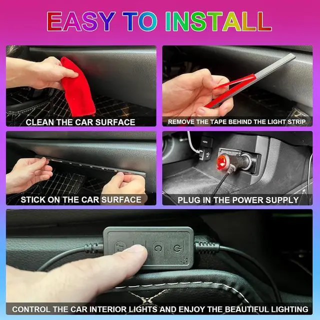 Alt view image 6 of 7 - RGB LED Car Interior Light Strips with App Controls, Footwell Lighting for Car,Interior Car Lights with DIY Music Mode,72 LEDs Car Lights
