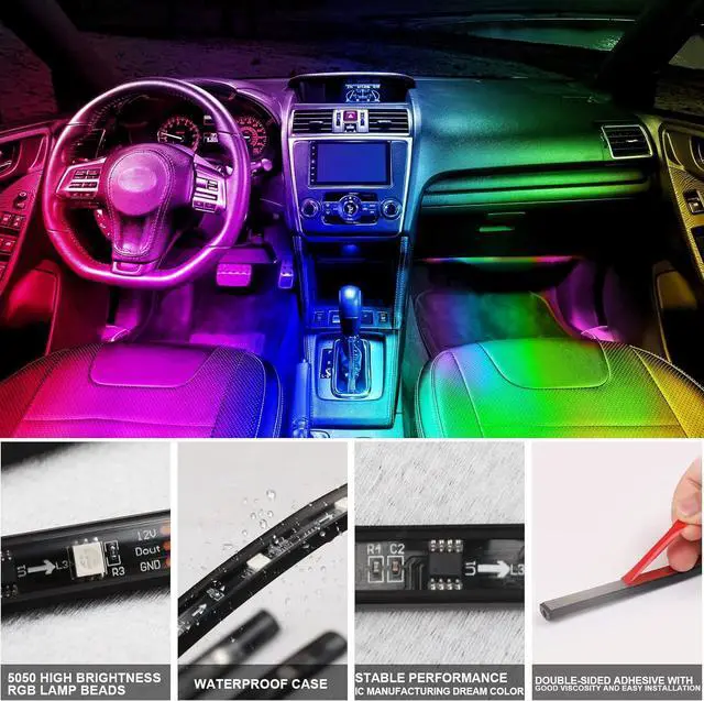 Alt view image 7 of 7 - RGB LED Car Interior Light Strips with App Controls, Footwell Lighting for Car,Interior Car Lights with DIY Music Mode,72 LEDs Car Lights
