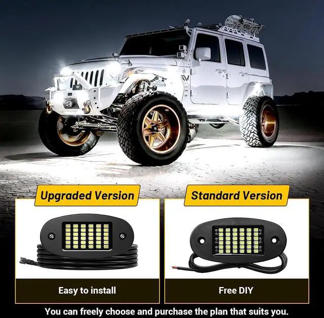 Alt view image 2 of 6 - 8 Pods White Rock Light Kit with Wired Switch - 6500K Pure White LED Underglow, IP68 Waterproof, Super Bright 36 LEDs for Trailer Off Road SUV UTV ATV RZR Car