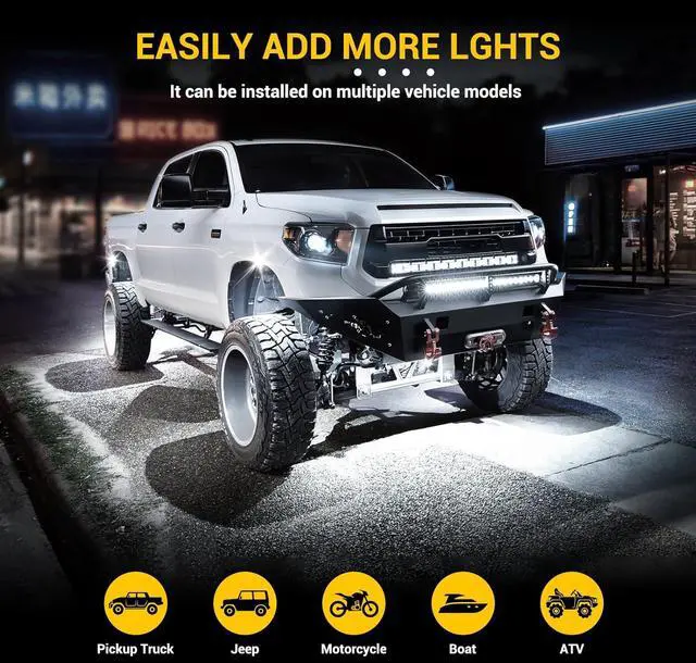 Alt view image 5 of 6 - 8 Pods White Rock Light Kit with Wired Switch - 6500K Pure White LED Underglow, IP68 Waterproof, Super Bright 36 LEDs for Trailer Off Road SUV UTV ATV RZR Car