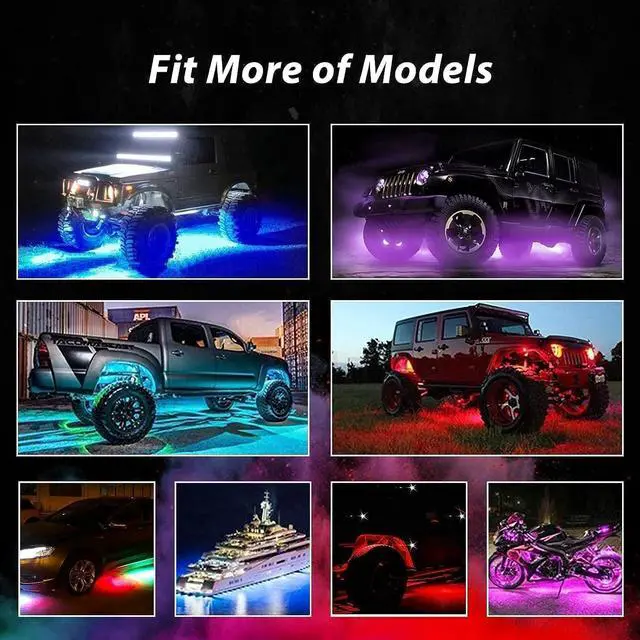 Alt view image 5 of 7 - RGB LED Rock Lights, 16 Pods Waterproof Magic-RGB Multicolor Chasing Neon Underglow Music Lighting Kit with APP/RF Control for Jeep ATV RZR UTV SUV Off Road Car (16 Pods)