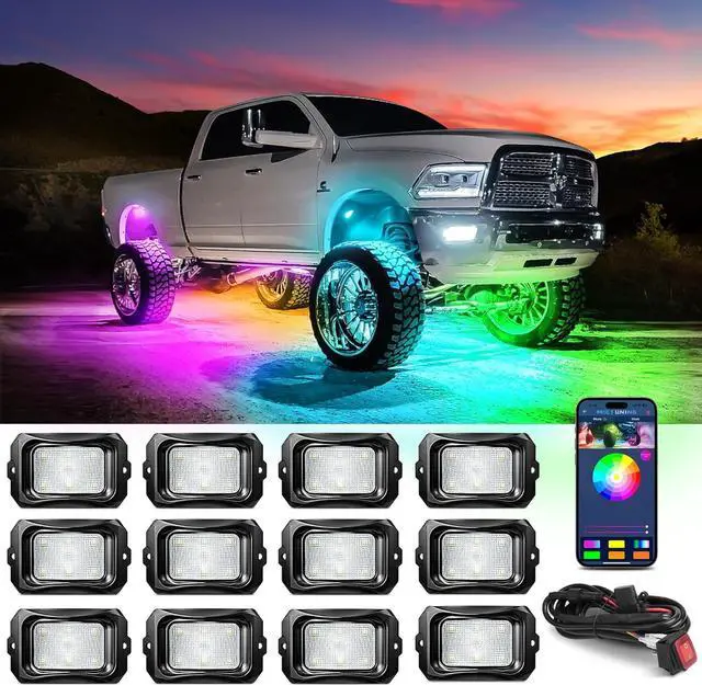 Main image of MICTUNING C2 Max RGB+IC Chasing Color LED Rock Lights - 12 Pods Underglow Lighting Kit, Dynamic Lighting Modes, Extensible Up to 24 Pods with Stable APP Control, IP68 Waterproof, DIY Effect