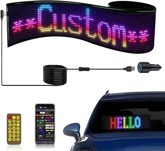 Main image of LED Sign for Car with Bluetooth APP Control, Custom Programmable LED Sign for Taxi Driver,Business, Holidays - Scrolling Display, 7x3 Inch Flexible Matrix Panel