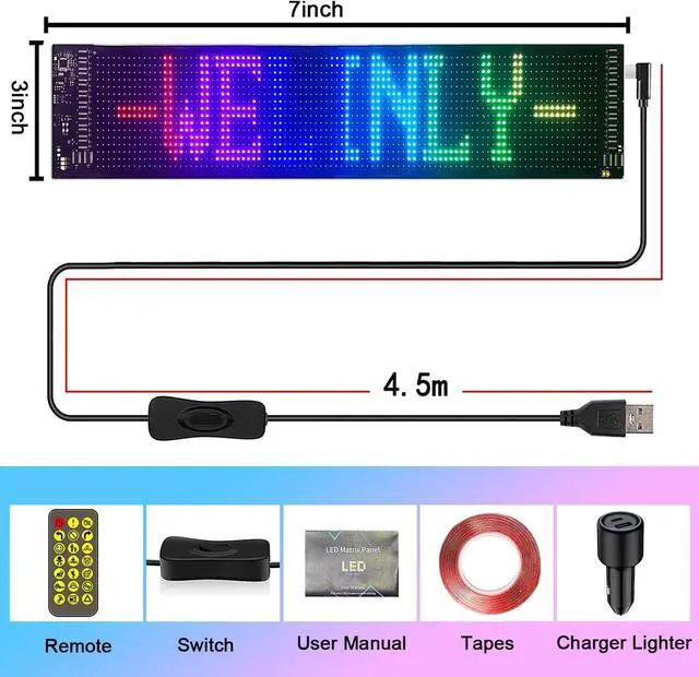 Alt view image 7 of 7 - LED Sign for Car with Bluetooth APP Control, Custom Programmable LED Sign for Taxi Driver,Business, Holidays - Scrolling Display, 7x3 Inch Flexible Matrix Panel
