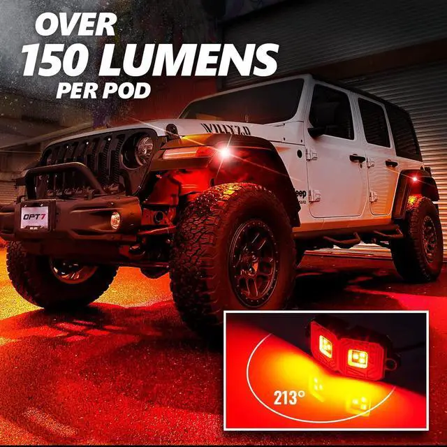 Alt view image 6 of 7 - OPT7 Photon RGB LED Magnet Rock Lights with APP & Remote Control, 8 Red Pods Wide Angle Multicolor Neon Underglow Lighting Kit with Extension Wire, IP68 Waterproof for Offroad Truck Jeep RZR ATV UTV