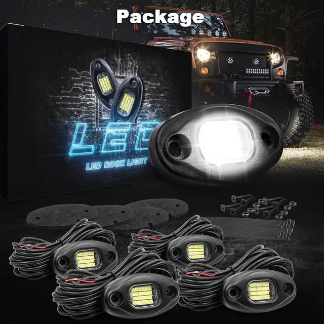 Alt view image 6 of 7 - Rock Lights for Trucks & Off-Road Vehicles - 15ft Cables, IP68 Waterproof, Aircraft Aluminum, 6000K Pure White Lights Universal Fit for Jeep, RV, UTV, ATV, Boat, Tractor
