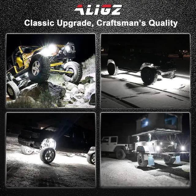 Alt view image 7 of 7 - Rock Lights for Trucks & Off-Road Vehicles - 15ft Cables, IP68 Waterproof, Aircraft Aluminum, 6000K Pure White Lights Universal Fit for Jeep, RV, UTV, ATV, Boat, Tractor
