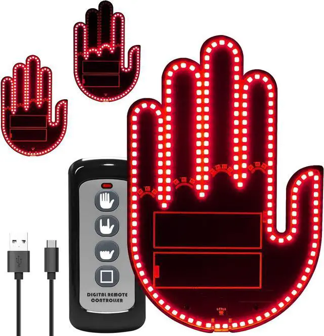 Main image of ISUNMEA 2025 New Car Decorative Lights, Rechargeable Led Gesture Lights for SUVs, Trucks, Car Finger Light with Remote, Funny Led Window Sign Light for Car Accessories (Red)
