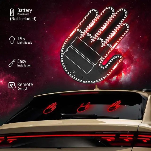 Alt view image 4 of 7 - ISUNMEA 2025 New Car Decorative Lights, Rechargeable Led Gesture Lights for SUVs, Trucks, Car Finger Light with Remote, Funny Led Window Sign Light for Car Accessories (Red)