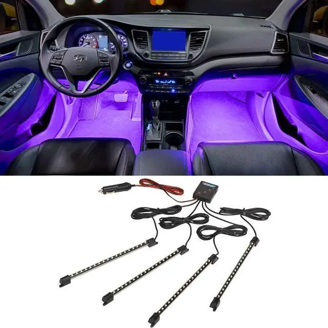 Main image of LEDGlow 4pc Purple LED Interior Footwell Underdash Neon Lighting Kit for Cars & Trucks - 7 Unique Patterns - Music Mode - 8 Brightness Levels - Auto Illumination - Includes Cigarette Power Adapter