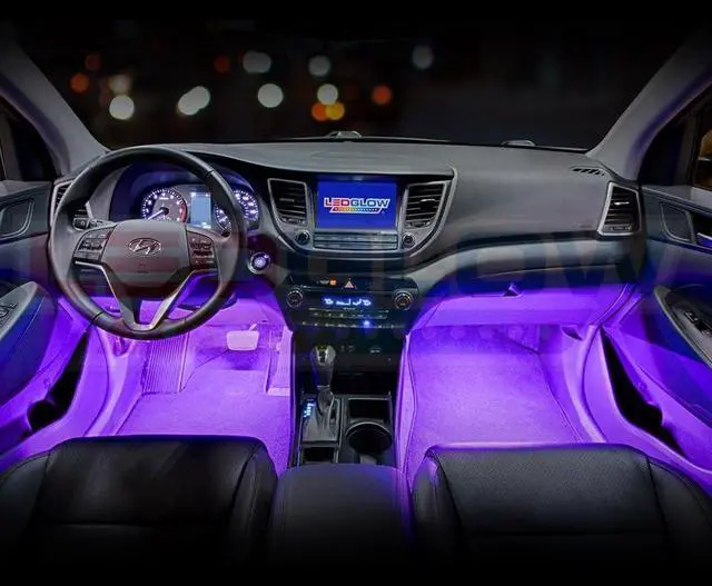 Alt view image 3 of 6 - LEDGlow 4pc Purple LED Interior Footwell Underdash Neon Lighting Kit for Cars & Trucks - 7 Unique Patterns - Music Mode - 8 Brightness Levels - Auto Illumination - Includes Cigarette Power Adapter