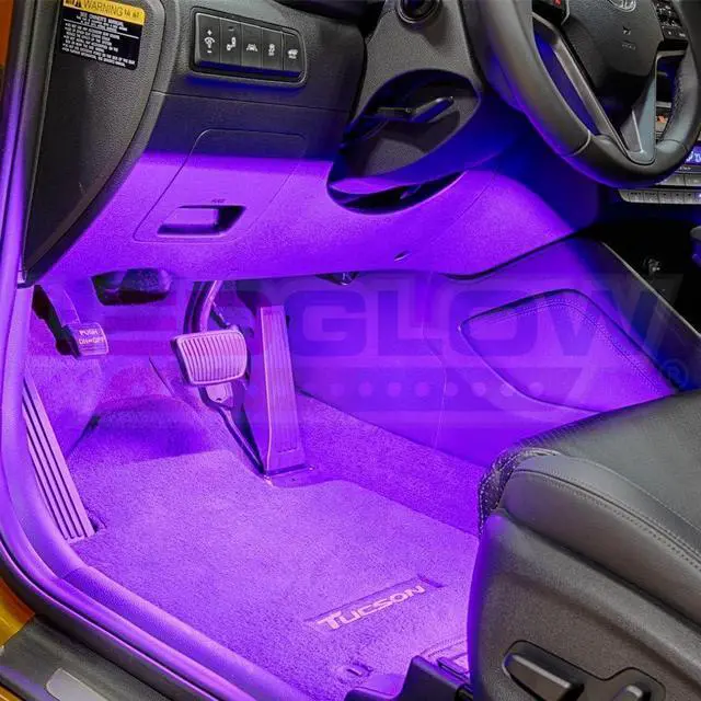 Alt view image 4 of 6 - LEDGlow 4pc Purple LED Interior Footwell Underdash Neon Lighting Kit for Cars & Trucks - 7 Unique Patterns - Music Mode - 8 Brightness Levels - Auto Illumination - Includes Cigarette Power Adapter
