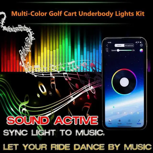 Alt view image 5 of 7 - Led Lights for Golf Cart, Multi-Color Underbody Lights Waterproof Neon Accent Lighting Kit for 12V-60V EZGO Yamaha Club Car etc, Sound Active, Music Sync, Voltage Reducer Included, 16.4FT