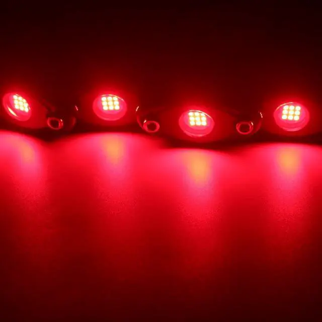 Alt view image 2 of 7 - LED Rock Lights 4 Pods Red LED Underglow Light Kit Waterproof IP68 for Car Truck ATV SUV Boat Underbody Glow Trail Rig Lamp