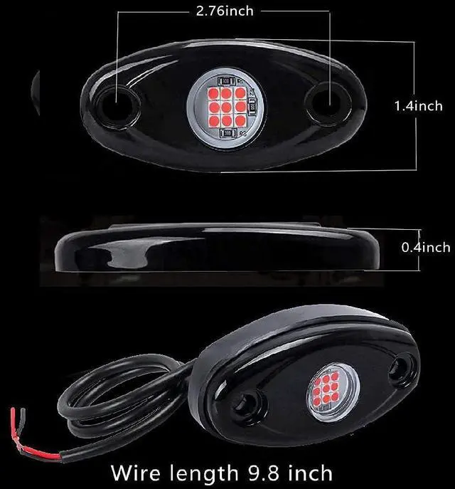 Alt view image 4 of 7 - LED Rock Lights 4 Pods Red LED Underglow Light Kit Waterproof IP68 for Car Truck ATV SUV Boat Underbody Glow Trail Rig Lamp