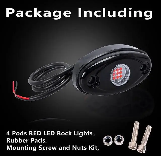 Alt view image 5 of 7 - LED Rock Lights 4 Pods Red LED Underglow Light Kit Waterproof IP68 for Car Truck ATV SUV Boat Underbody Glow Trail Rig Lamp