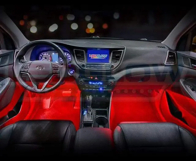 Alt view image 3 of 6 - LEDGlow 4pc Red LED Interior Footwell Underdash Neon Lighting Kit for Cars & Trucks - 7 Unique Patterns - Music Mode - 8 Brightness Levels - Auto Illumination - Includes Cigarette Power Adapter