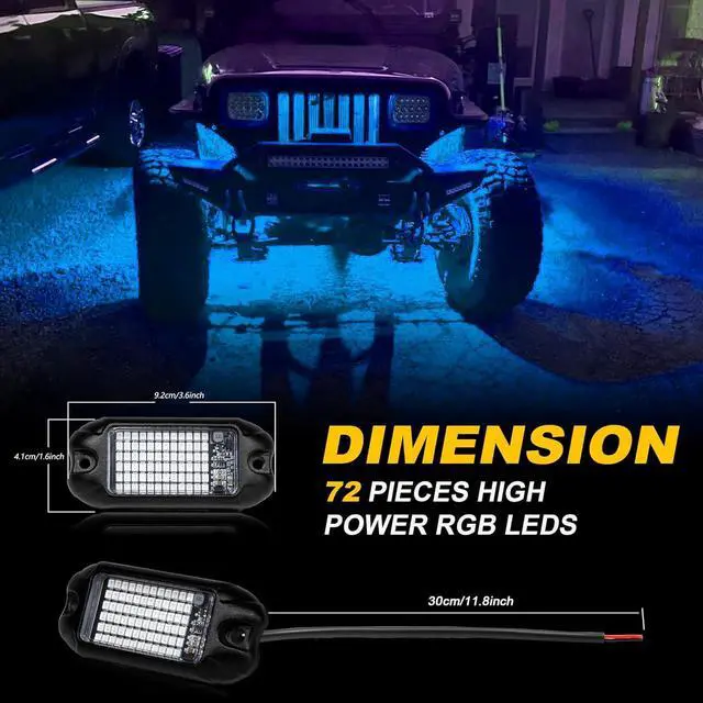 Alt view image 4 of 6 - Nicoko 4Pods Pure Blue LED Rock Lights 72w high Power Rock Lights Neon Underglow Light for Car Trucks ATV UTV SUV Boat Underbody Glow Trail Rig Light IP68 Waterproof
