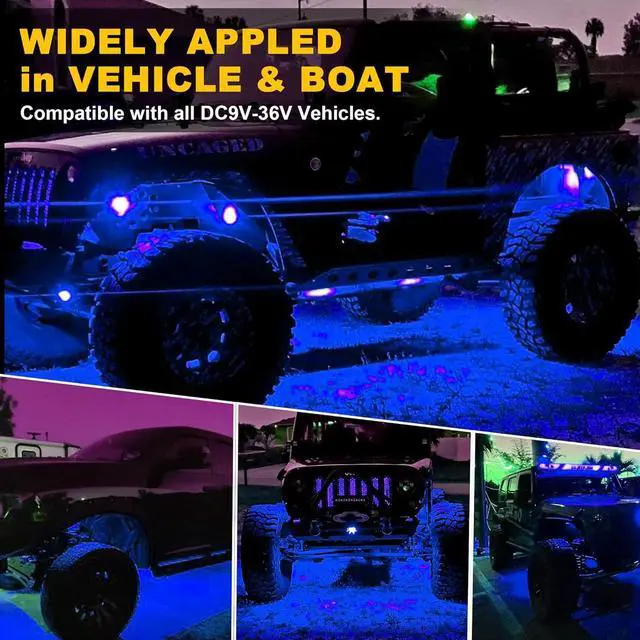 Alt view image 6 of 6 - Nicoko 4Pods Pure Blue LED Rock Lights 72w high Power Rock Lights Neon Underglow Light for Car Trucks ATV UTV SUV Boat Underbody Glow Trail Rig Light IP68 Waterproof
