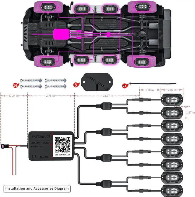 Alt view image 6 of 7 - Rock Lights for Trucks, 8 Pods Underglow RGB Neon Lights with App Control, Music Mode, High Bright Waterproof IP68 Wheel Well Light, Rock Light Kit for Cars, Trucks Accessorie