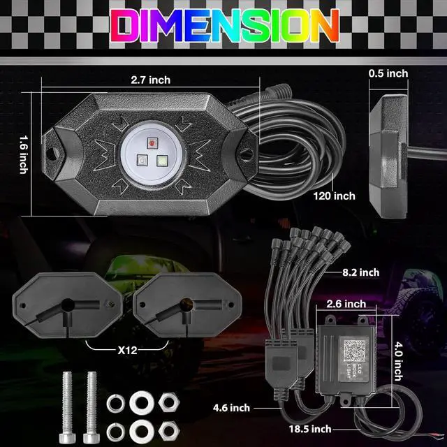 Alt view image 2 of 7 - Rock Lights RGB 12 Pods, SWATOW 4x4 Multicolor Neon Rocks Kit LED Underglow Wheel Well Light with Bluetooth Controller Waterproof Bottom Rock Lights for Trucks Pickup Jeep Off Road UTV ATV Car