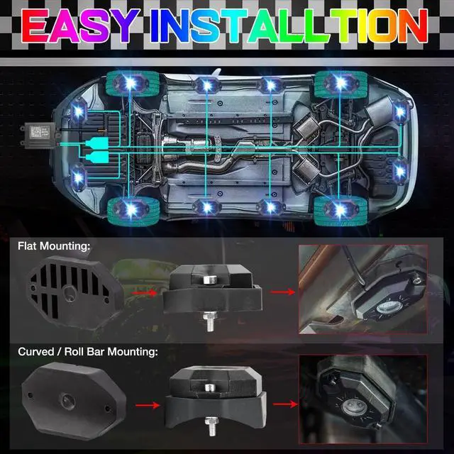 Alt view image 4 of 7 - Rock Lights RGB 12 Pods, SWATOW 4x4 Multicolor Neon Rocks Kit LED Underglow Wheel Well Light with Bluetooth Controller Waterproof Bottom Rock Lights for Trucks Pickup Jeep Off Road UTV ATV Car