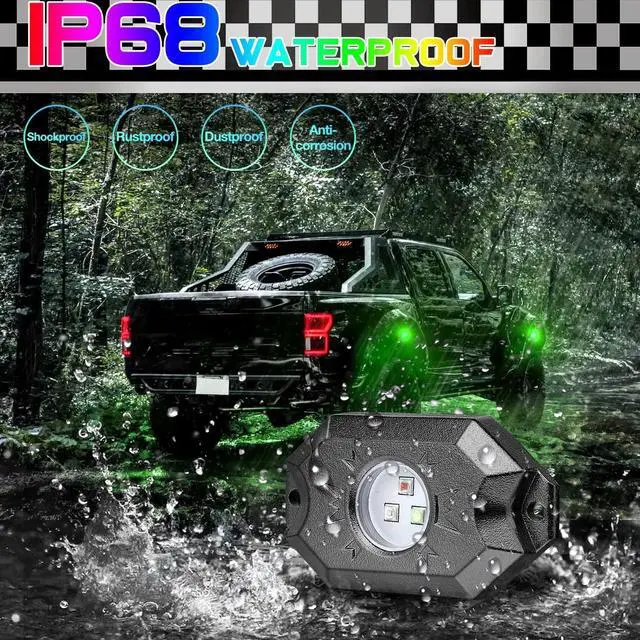 Alt view image 6 of 7 - Rock Lights RGB 12 Pods, SWATOW 4x4 Multicolor Neon Rocks Kit LED Underglow Wheel Well Light with Bluetooth Controller Waterproof Bottom Rock Lights for Trucks Pickup Jeep Off Road UTV ATV Car
