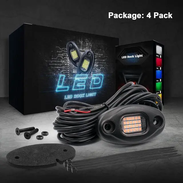 Alt view image 6 of 7 - Rock Lights, 4 PCS ALIGZ 24 LED Rock Lights for Trucks UTV ATV RZR, Pink Underglow Light with 15FT Wiring Harness