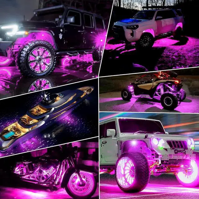 Alt view image 7 of 7 - Rock Lights, 4 PCS ALIGZ 24 LED Rock Lights for Trucks UTV ATV RZR, Pink Underglow Light with 15FT Wiring Harness