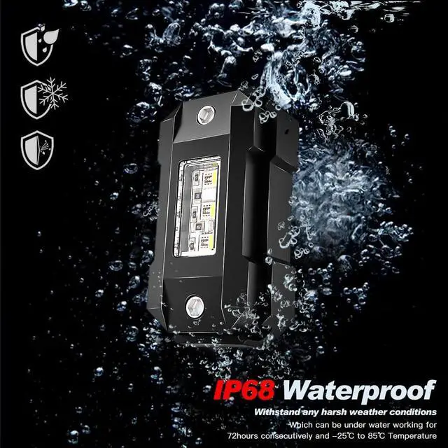 Alt view image 5 of 7 - R4 RGBW LED Rock Lights Kit 4Pods with Bluetooth APP Controller for Trucks Off Road RZR ATV Super Bright Brake Light Underbody Multicolor Neon Lights Waterproof Shockproof