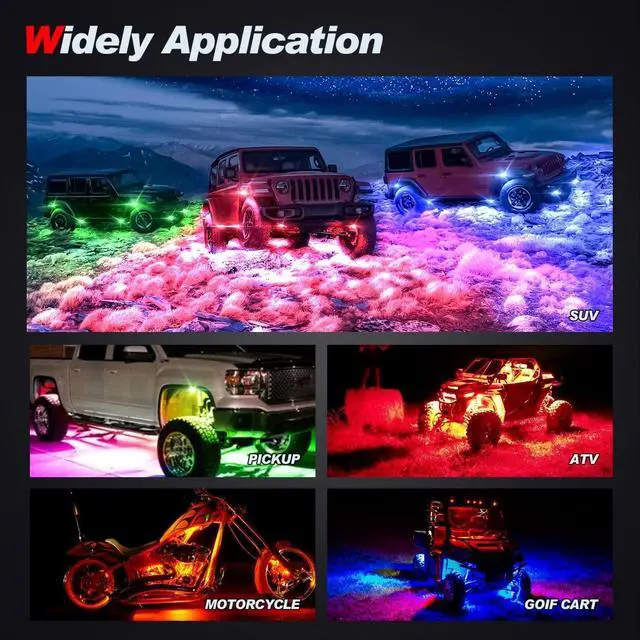 Alt view image 7 of 7 - R4 RGBW LED Rock Lights Kit 4Pods with Bluetooth APP Controller for Trucks Off Road RZR ATV Super Bright Brake Light Underbody Multicolor Neon Lights Waterproof Shockproof
