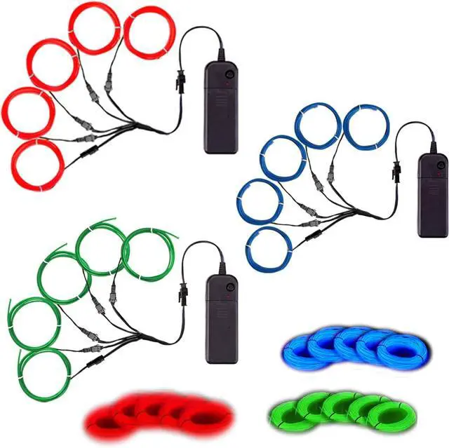 Main image of Portable Neon Lights EL Wire 5-in-1 Meter, Electroluminescent Wire for Halloween Decorations, Christmas Parties, Blacklight Runs, DIY Decorations, and More (3 Packs of 5-in-1M).
