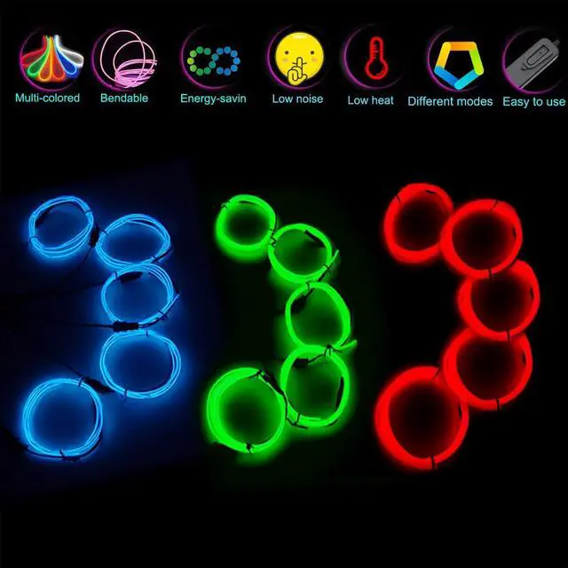 Alt view image 2 of 7 - Portable Neon Lights EL Wire 5-in-1 Meter, Electroluminescent Wire for Halloween Decorations, Christmas Parties, Blacklight Runs, DIY Decorations, and More (3 Packs of 5-in-1M).