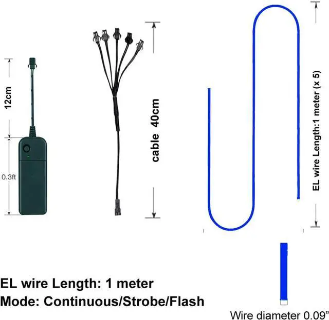 Alt view image 4 of 7 - Portable Neon Lights EL Wire 5-in-1 Meter, Electroluminescent Wire for Halloween Decorations, Christmas Parties, Blacklight Runs, DIY Decorations, and More (3 Packs of 5-in-1M).