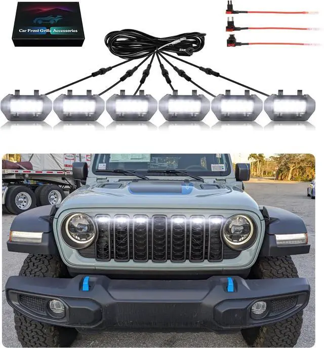 Main image of Grill Lights for Jeep Wrangler JL JLU Front Bumper Grille LED Running Marker Lamp Accessories (White, 2024-2025)