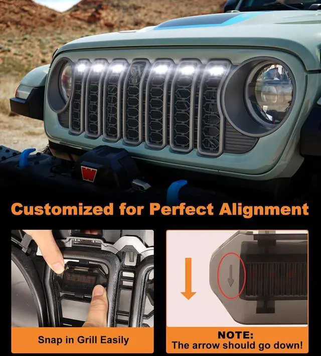 Alt view image 3 of 6 - Grill Lights for Jeep Wrangler JL JLU Front Bumper Grille LED Running Marker Lamp Accessories (White, 2024-2025)