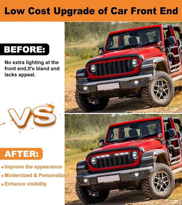 Alt view image 4 of 6 - Grill Lights for Jeep Wrangler JL JLU Front Bumper Grille LED Running Marker Lamp Accessories (White, 2024-2025)