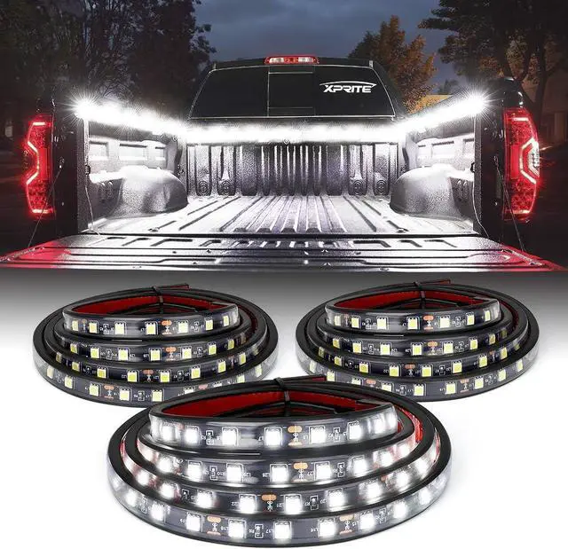 Main image of Xprite 3PCS 60" Inch White LED Truck Bed Lights Strip Kit, Pickup Under Body Bed Decoration Lighting Bar for Cargo Trucks Vans SUV RV Boat, with On/Off Switch